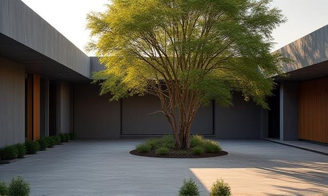 A resilient tree growing in a minimalist stone garden